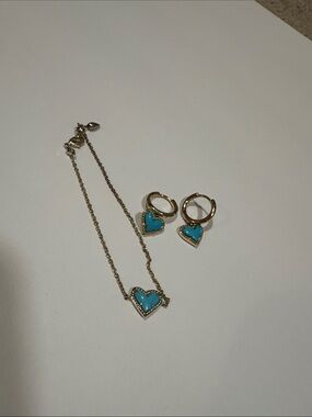Kendra Scott Gold-Tone Turquoise Heart Bracelet and Hoop Earrings Set